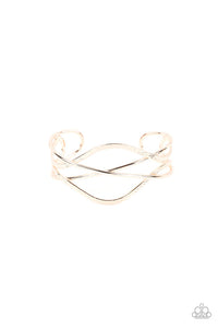 Shiny rose gold bars and hammered rose gold ribbons delicately crisscross and whirl around the wrist into a solitaire cuff, creating a flawless fusion of metallic shimmer.  Sold as one individual bracelet.