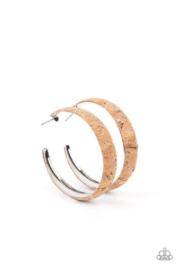 A CORK In The Road - Paparazzi Accessories - Silver Hoop Earrings