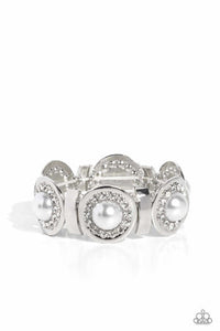 Summer Serenade - Paparazzi Accessories - White Pearl & Rhinestone Bracelet