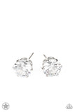 A sparkling white rhinestone is nestled inside a classic silver frame for a timeless look. Earring attaches to a standard post fitting.  Sold as one pair of post earrings.