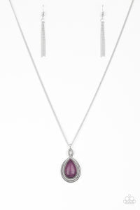 Filled with rope-like patterns, shimmery silver bars twist around a vivacious purple stone at the bottom of a lengthened silver chain for a seasonal look. Features an adjustable clasp closure.  Sold as one individual necklace. Includes one pair of matching earrings.