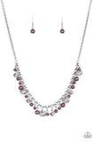 Pearly purple beads, smoky crystal-like gems, and hammered silver discs swing from a bold silver chain, creating a refined fringe below the collar. Features an adjustable clasp closure.  Sold as one individual necklace. Includes one pair of matching earrings.