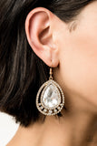 All Rise For Her Majesty - Paparazzi Accessories - Gold Rhinestone Teardrop Earring