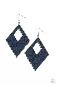 Featuring a wicker-like pattern, blue thread weaves across the front of a silver diamond-shape frame for a trendsetting look. Earring attaches to a standard fishhook fitting.  Sold as one pair of earrings.