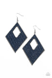 Featuring a wicker-like pattern, blue thread weaves across the front of a silver diamond-shape frame for a trendsetting look. Earring attaches to a standard fishhook fitting.  Sold as one pair of earrings.