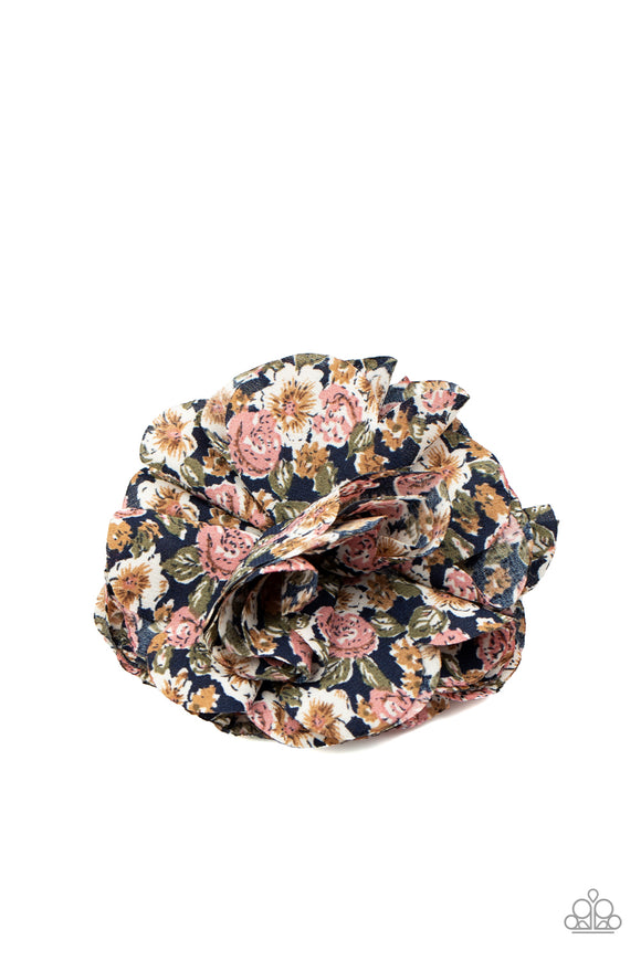 Featuring a colorful floral pattern, silky petals gather into a plush blossom for a seasonal fashion. Features a standard hair clip.  Sold as one individual hair clip.