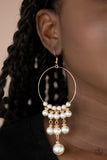 Working The Room - Paparazzi Accessories - Gold Pearl Earrings