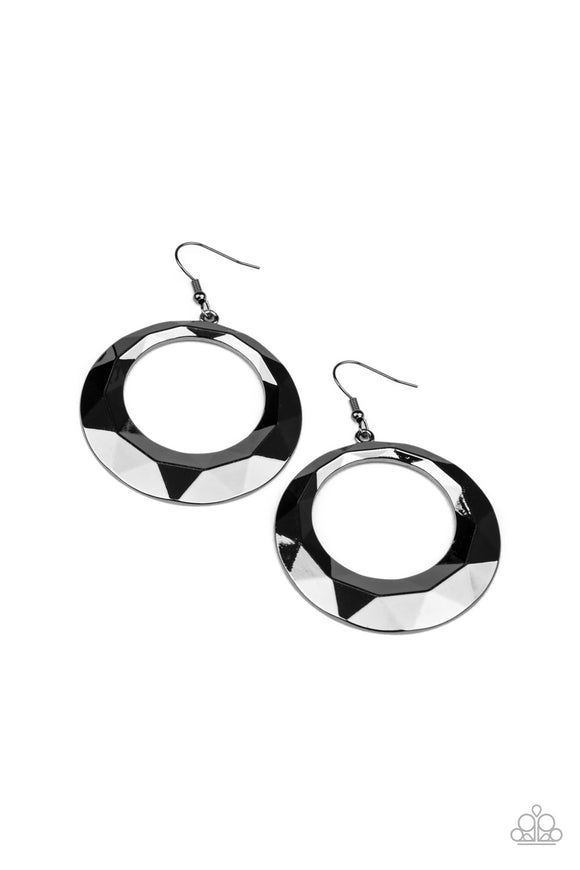 Fiercely Faceted - Paparazzi Accessories - Black Earrings