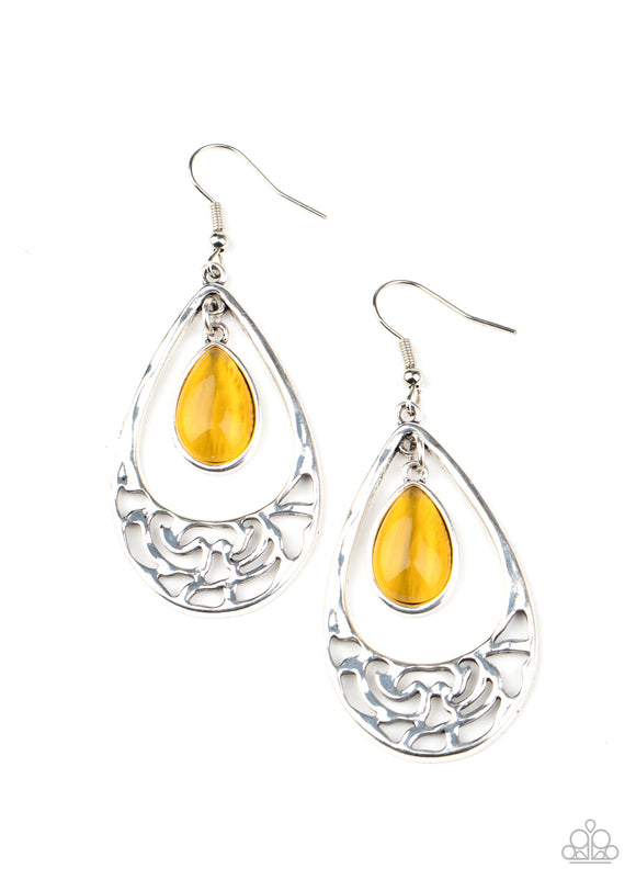 DEW You Feel Me? - Paparazzi Accessories - Yellow Earrings