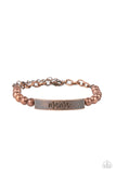 Stamped in the word, "Mama," a curved copper plate attaches to strands of copper beads threaded along invisible wire around the wrist, creating a sentimental centerpiece. Features an adjustable clasp closure.  Sold as one individual bracelet.