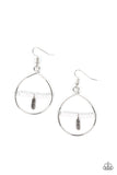 Infused with a dainty silver feather charm, a dainty row of rubbery white discs are threaded along a metallic rod inside an airy silver hoop for a free-spirited fashion. Earring attaches to a standard fishhook fitting.  Sold as one pair of earrings.