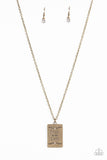 Bordered in leafy patterns and dainty white rhinestones, the center of a rectangular brass frame is stamped in the phrase, "Trust in the Lord," for an inspiring finish. Features an adjustable clasp closure.  Sold as one individual necklace. Includes one pair of matching earrings.