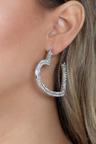 AMORE to Love - Paparazzi Accessories - White Rhinestone Heart Hoop Earrings