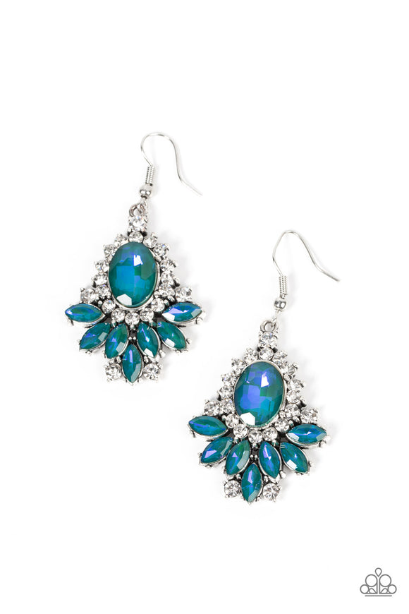 Blue Green Rhinestone Earrings