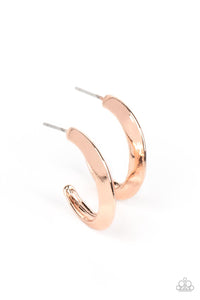 Beveled rose gold frames curve into a single hoop, creating a dainty peek of shimmer. Earring attaches to a standard post fitting. Hoop measures approximately 1/2" in diameter.  Sold as one pair of hoop earrings.