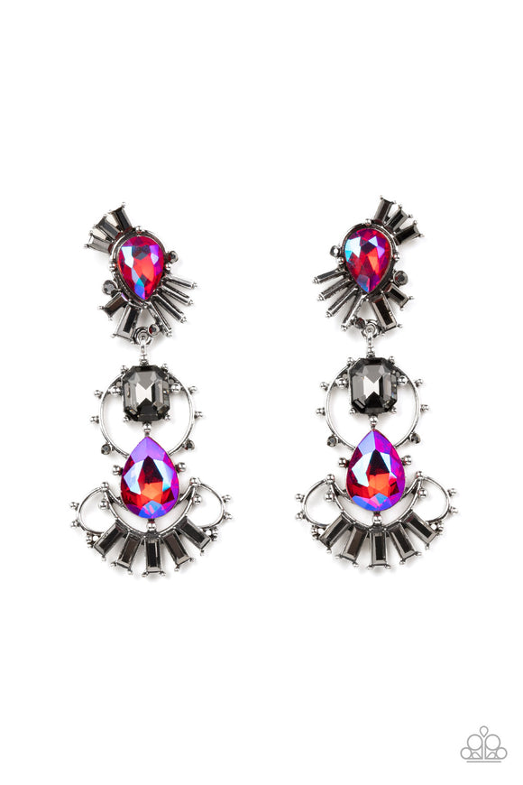 Life Of The Party July 2022, Silver Earrings with Pink Iridescent and with Rhinestones.