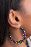 New Age Nostalgia - Paparazzi Accessories - Multi Rhinestone Hoop Earring