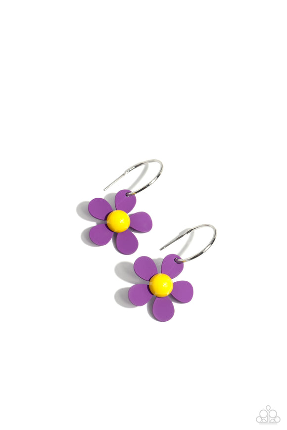 More FLOWER To You! - Paparazzi Accessories - Purple Hoop Earrings