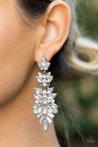 Dainty Rhinestone Post Earrings.  Long cascading multi shaped rhinestones draping down to form this beautiful earring set.