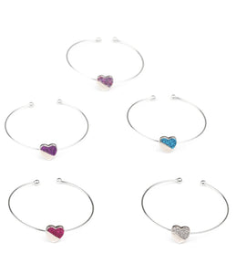 Set of 4 Heart Starlet Shimmer Cuff Bracelets. Blue, Pink, Purple and Silver available only.
