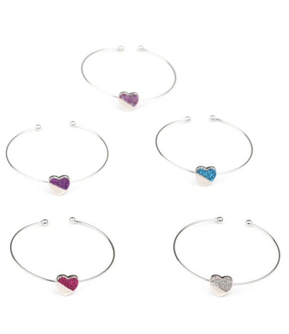 Set of 4 Heart Starlet Shimmer Cuff Bracelets. Blue, Pink, Purple and Silver available only.